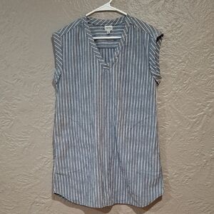 Rhythm Blue and White Mandarin Collar Tunic Blouse